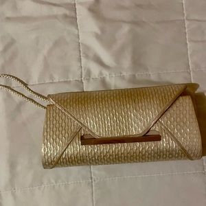 kate landry glittery tan clutch ☁️ perfect for special occasions / used